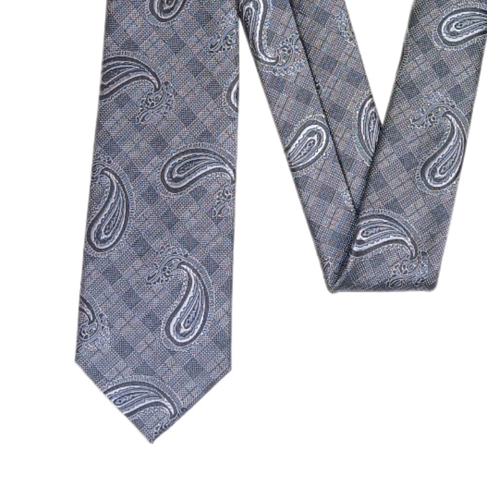Zenio Paisley Tie Men’s 59” Gray Microfiber Designer Skinny Tie New